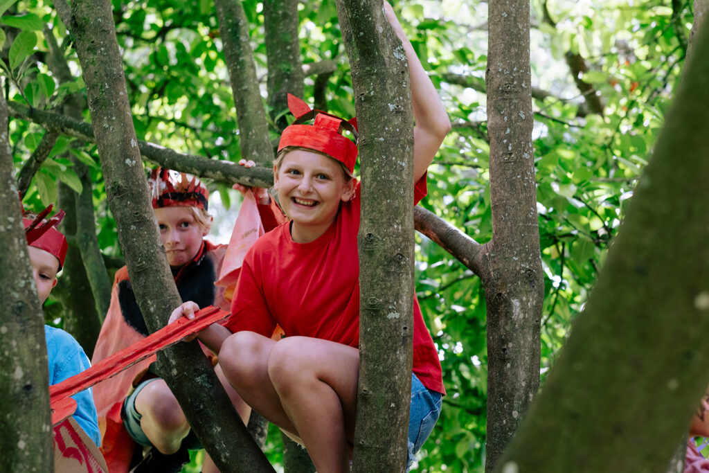 Image of children in fancy dress in a tree